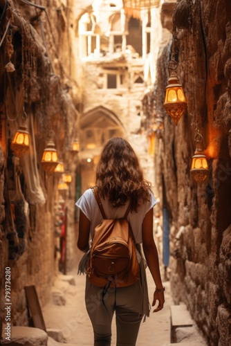A solo traveler wandering through narrow alleyways in an ancient city, discovering hidden gems and local treasures © Vit