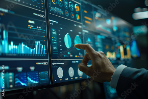 Professional image of a businessman analyzing tax data on a sleek digital interface