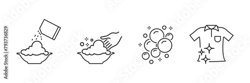 Set of four hand washing linear icons isolated on white background. Hand washing detergent icons, hand washing method, hand washing demonstration graphic design vector illustration