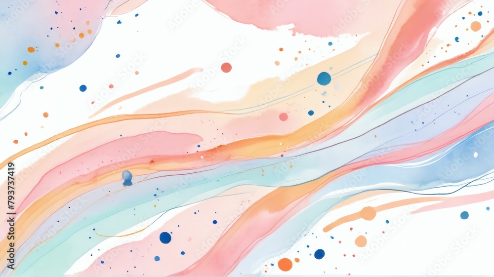Fototapeta premium Pastel Watercolor Splashes With Line Art.Ai generative