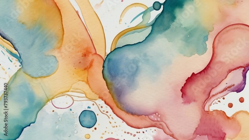 Pastel Watercolor Splashes With Line Art.Ai generative