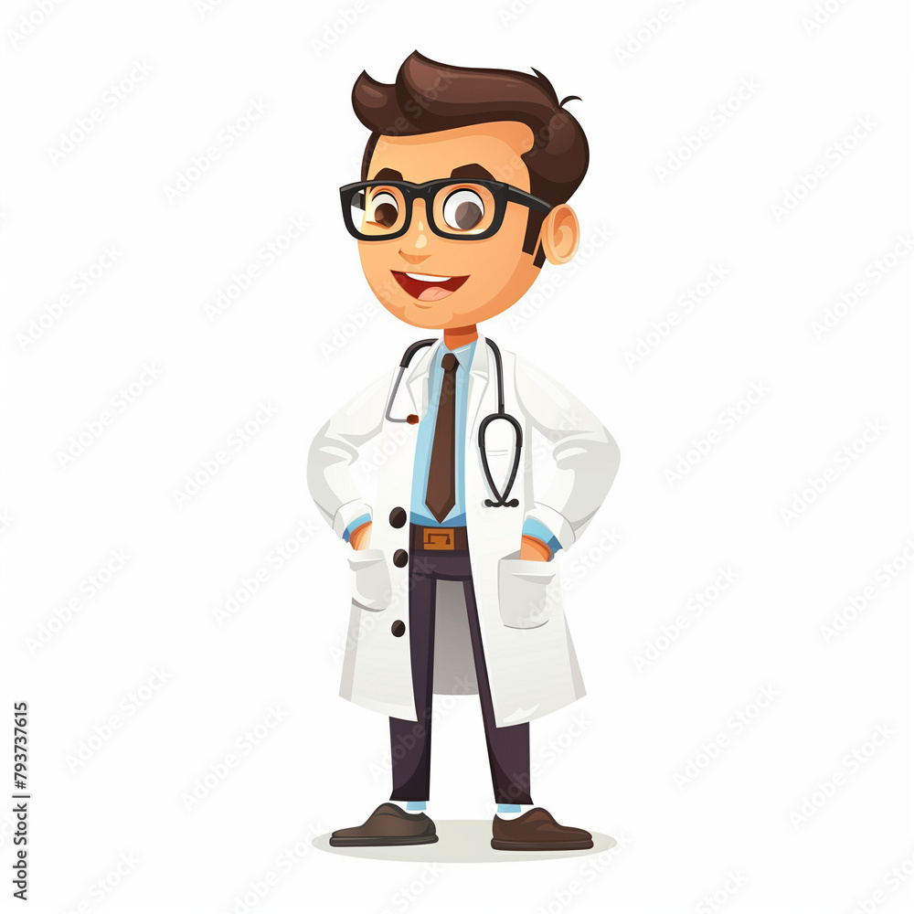 Cute doctor in cartoon vector style isolated on white background