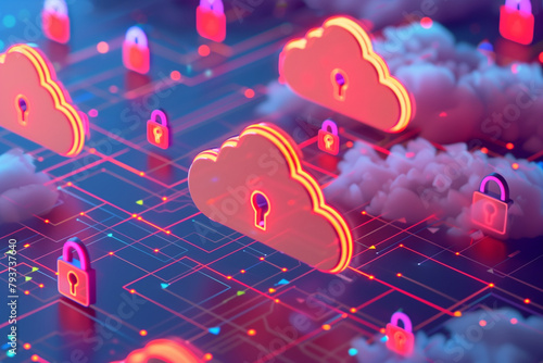 Innovative depiction of a secure cloud storage system with lock symbols photo