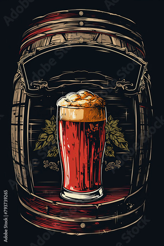 Beer pint with blank space for label. Sketch drawing design for T shirt or logo. Ai Generative