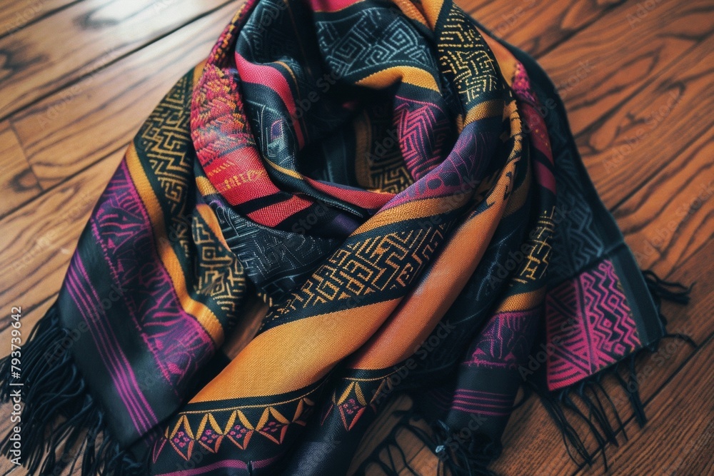 Stylish scarves with bright patterns and colors.