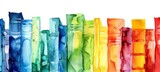watercolor book spines in rainbow colors on a white background,