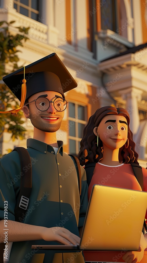 Obraz premium Diverse Students Laptop