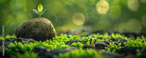 spherical stone on natural greenery blurred background
