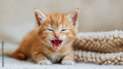 Orange kitten meowing