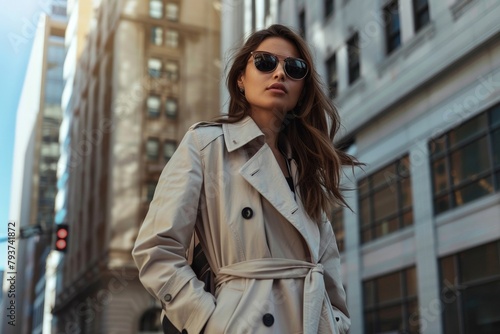 Stylish woman in chic trench coat and sunglasses © wpw