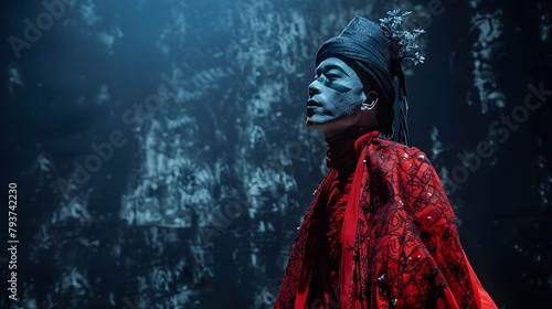a surreal  theater performance with avant-garde costumes and sets photo