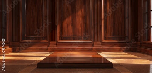 Timeless 3D product display in mahogany, designed to provide a classic backdrop for showcasing traditional products.