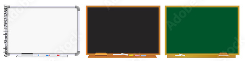 set of white board, black board and green board. vector illustration