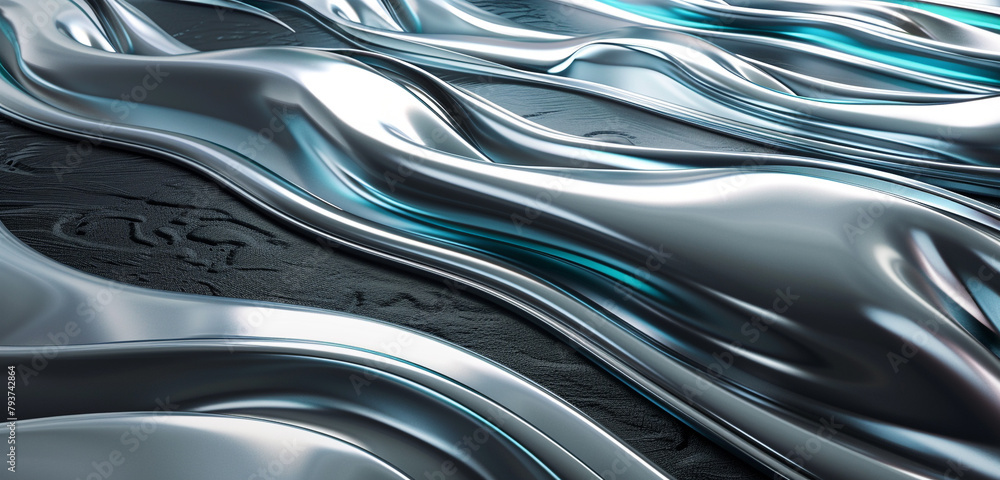Tech-inspired 3D background with icy blue and silver waves. Tech-inspired 3D background with icy blue and silver waves.