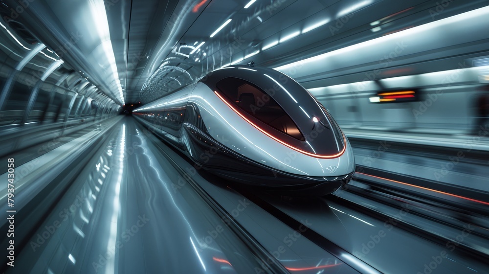 Futuristic high-speed train in a modern station, capturing the essence of advanced transportation