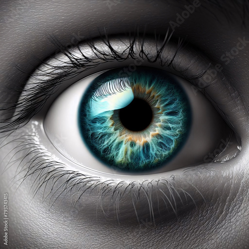 Human eye close up, iris eyelashes detail
