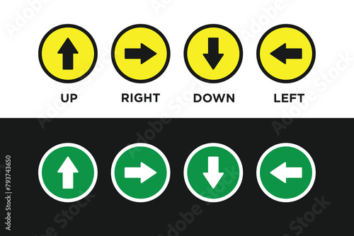 Arrow keys icon set left right and up down arrow buttons yellow and green colors
