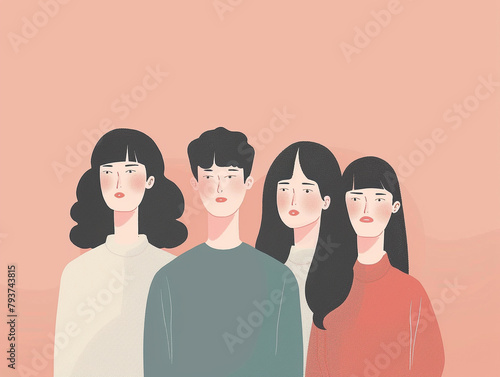pastel tone monocrome illustration of korean people
