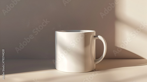 A mockup of mug white with modern background, cup of coffee, photography product, white background, logo mock up, mug, 4K photo, Generative by AI	

