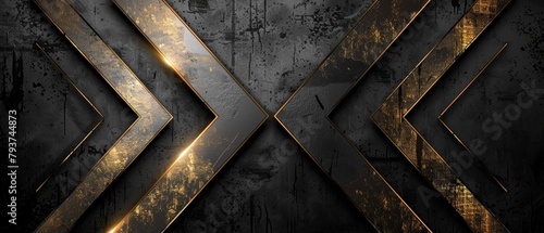 A wide image featuring crossed golden stripes over a grungy black textured background, merging opulence with edginess.