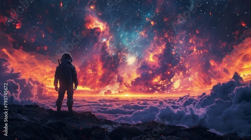 Stunning celestial spectacle: A surreal journey through glowing clouds and starlit skies