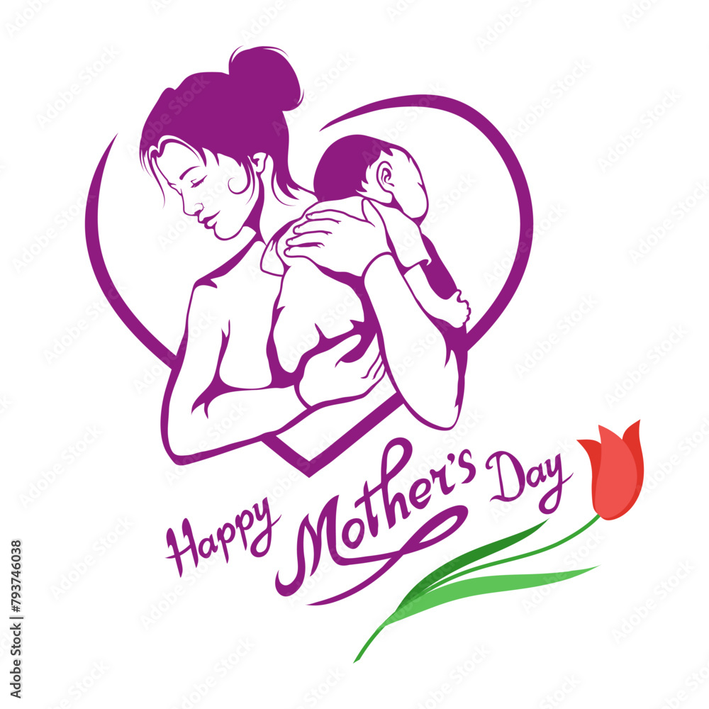 Set of Mothers Day. Hand drawn mother with baby. Lettering fo mothers day. Vector artwork. Set of Mothers Day. Hand drawn mother with baby. Lettering fo mothers day. Vector artwork.