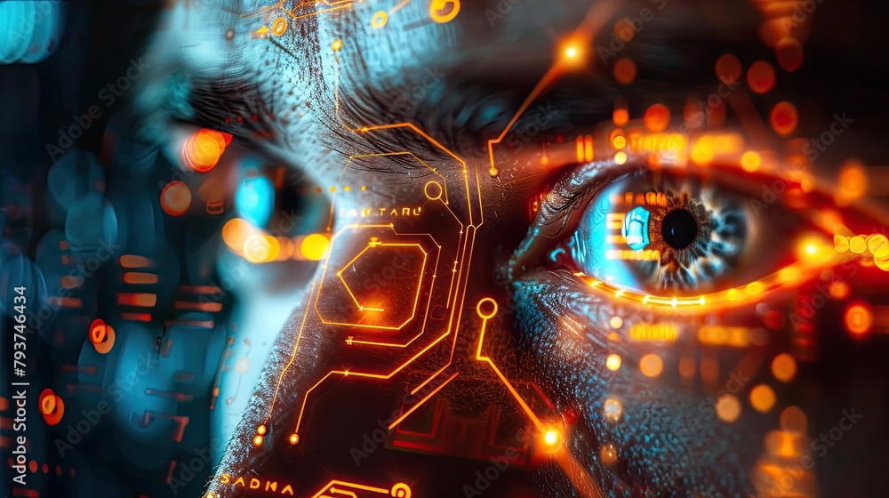 close up eyes and AI technology