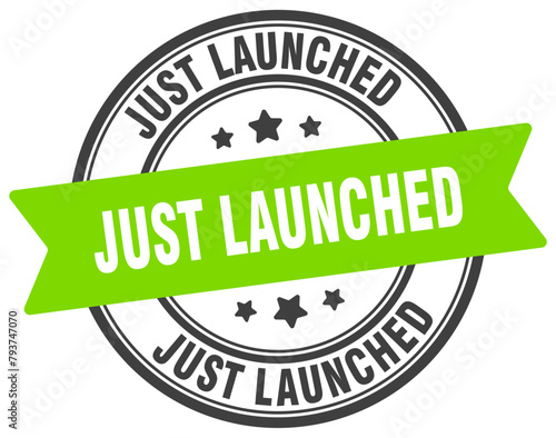 just launched stamp. just launched label on transparent background. round sign