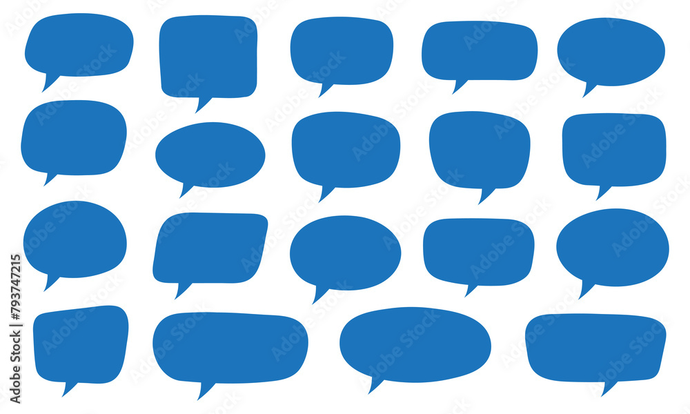Set of hand drawn speech bubbles. Speak bubble for text, cartoon chatting box, message box. Blank empty white speech bubbles. Set of hand drawn speech bubbles. Speak bubble for text, cartoon chatting box, message box. Blank empty white speech bubbles.