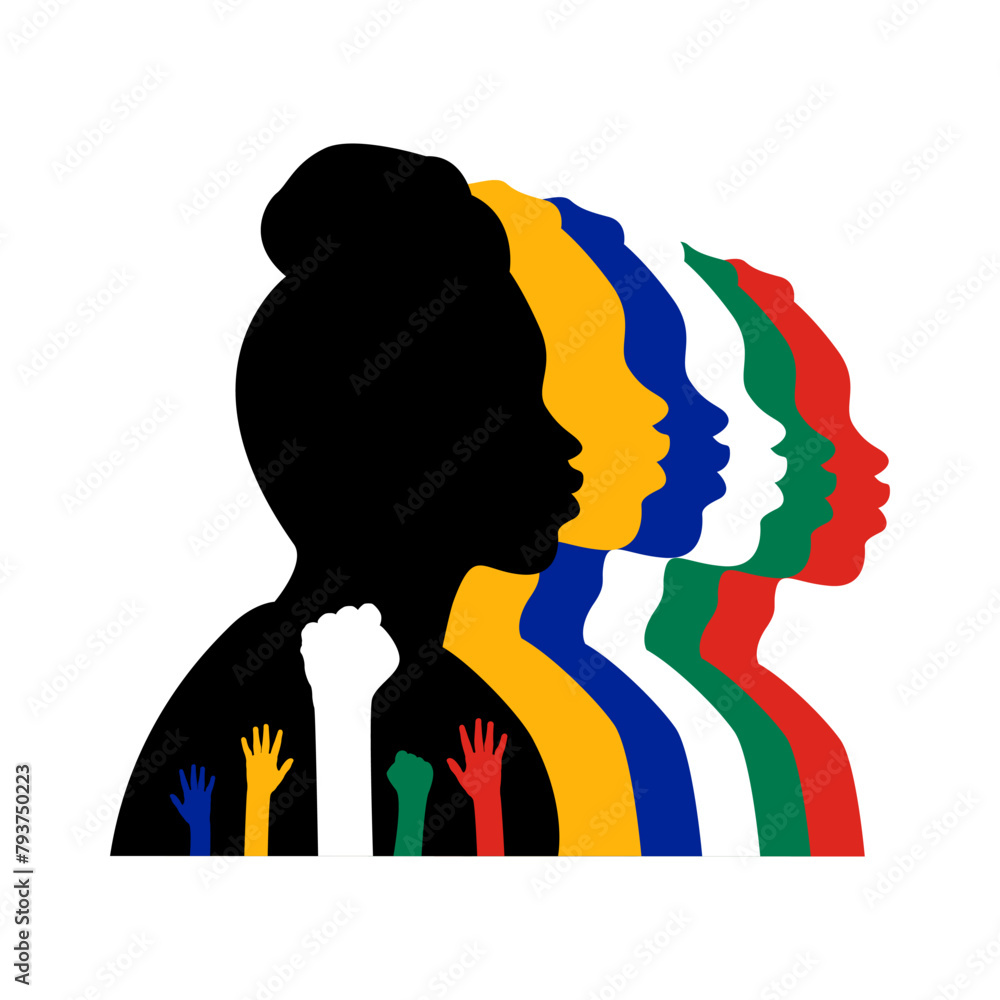 Vector illustration of African people with raised hands on transparent ...