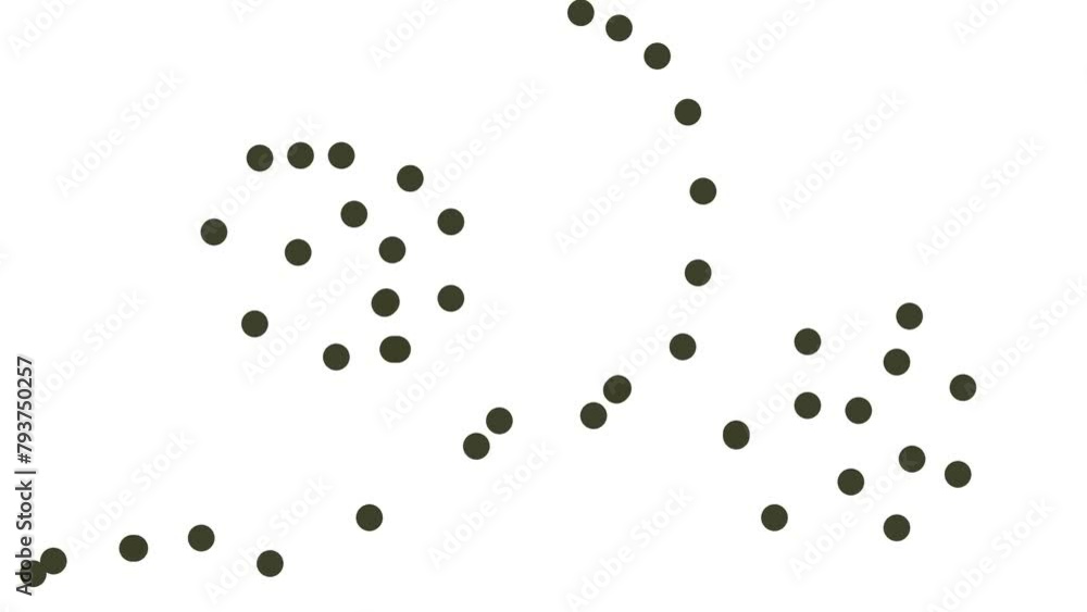 Small circles or dots line up in a row and create a curving line. Small circles or dots line up in a row and create a curving line.