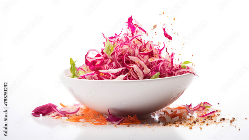Salad of chopped red cabbage in a bowl on a white background Salad of chopped red cabbage in a bowl on a white background