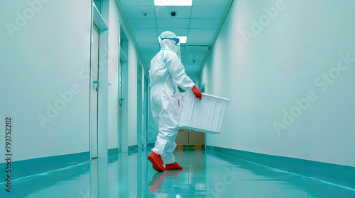 Hospital Worker in Protective Clothing Disposing of Clinical Waste