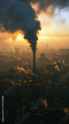 Dramatic Skyline Enveloped in Smoky Industrial Emissions Highlighting Environmental and Economic Implications of Air Pollution