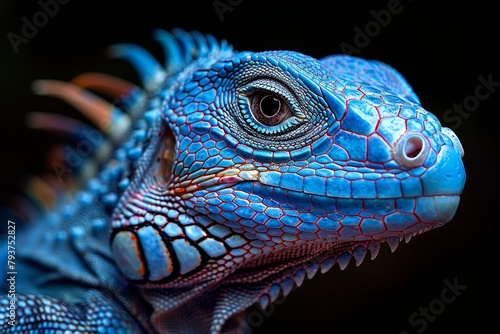Blue Iguana: Basking in sunlight with vivid blue scales, symbolizing exotic beauty