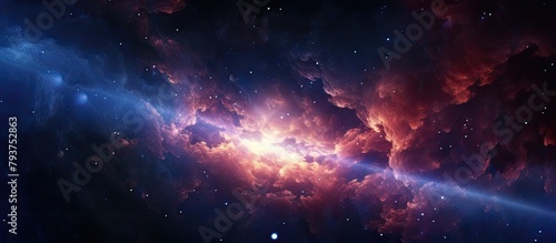 A mesmerizing cluster of stars in a purple cumulus cloud resembling a galaxy photo