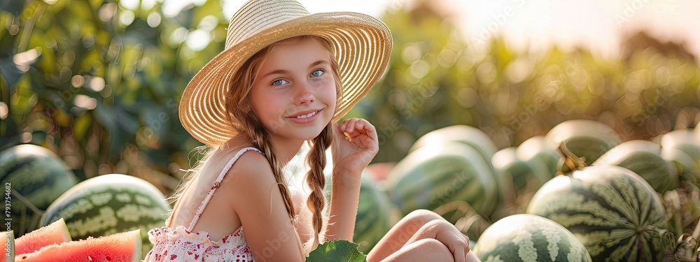 Obraz premium a girl in a field of watermelons