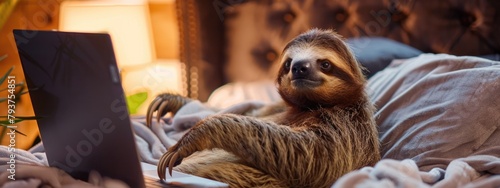 a sloth behind a laptop photo
