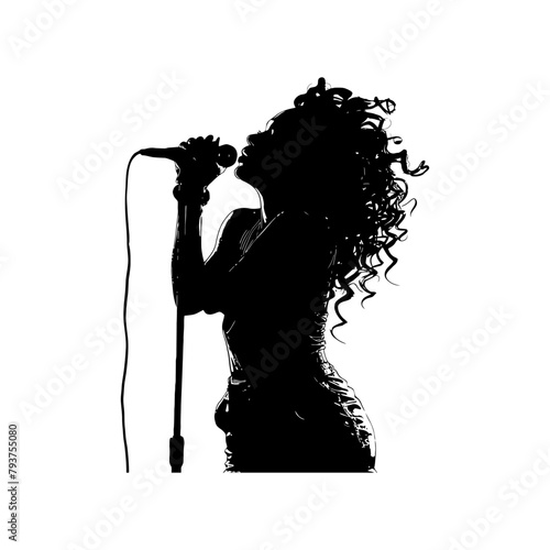 Female Singer Performing in Monochrome Silhouette. Vector illustration design.