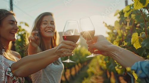 a company of friends drinking wine in nature