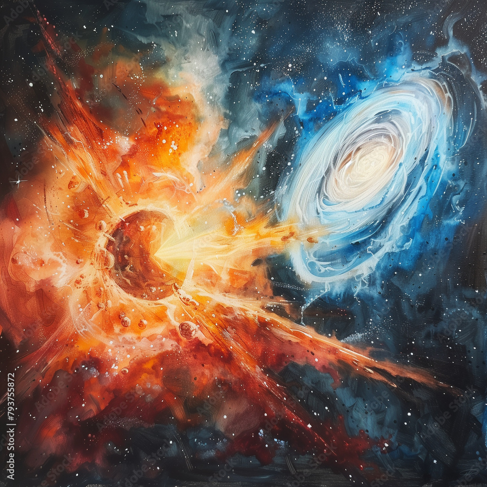 Sketch of Two Vibrant Holographic Stars Colliding Energetically Sketch of Two Vibrant Holographic Stars Colliding Energetically