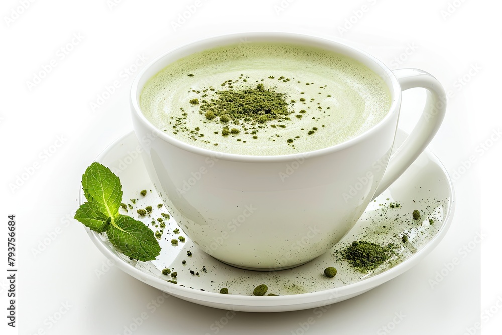 A cup of matcha latte isolated on white background A cup of matcha latte isolated on white background