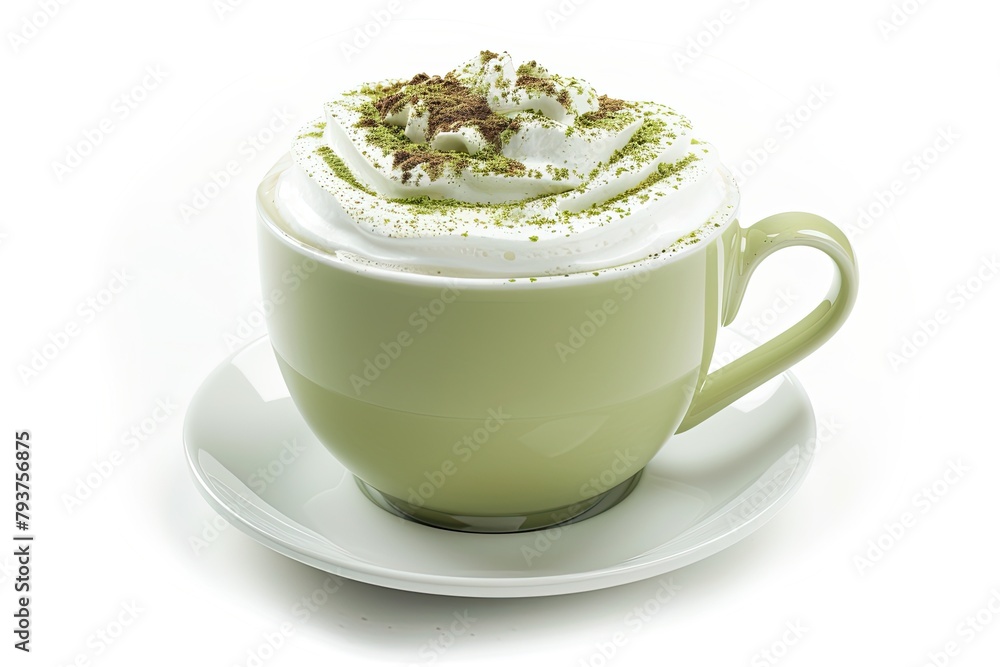 A cup of matcha latte isolated on white background A cup of matcha latte isolated on white background