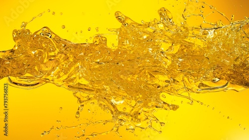 Sunflower Oil Splashing on Golden Background.