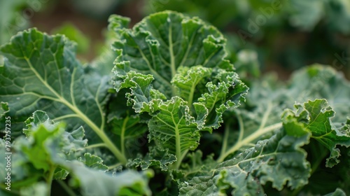 A wild kale plant with a vibrant green color is growing photo