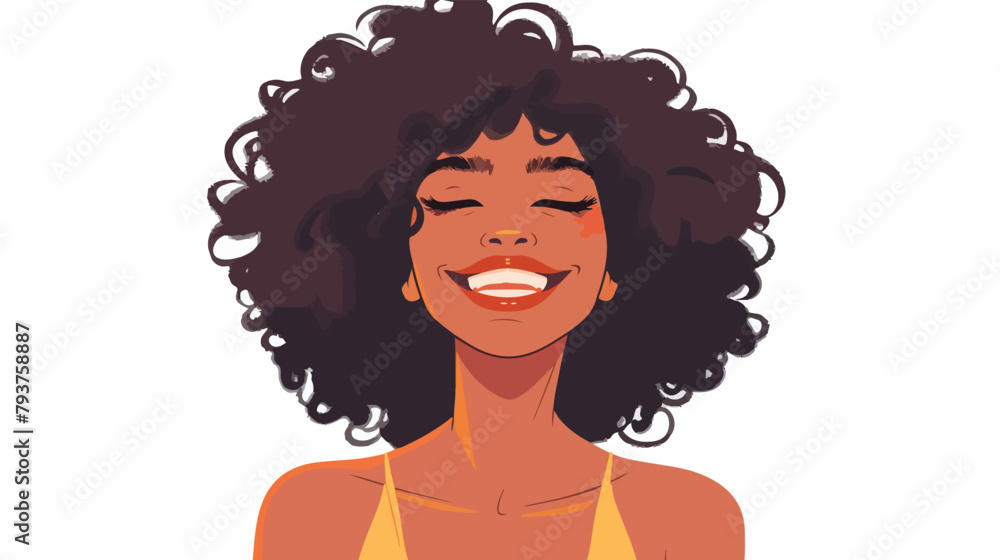 Gorgeous woman with an Afro hairstyle smiling happily