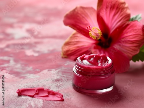 hibiscus facial mask. Karkade DIY beauty treatment and spa recipe. Top view