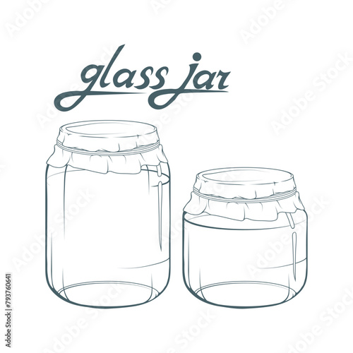 Glass jar set. Jar hand drawn. Lettering of glass jar. Vector artwork.