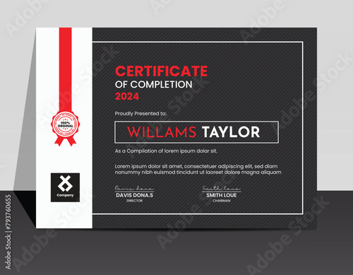 Modern Creative and Elegant Certificate of Achievement, Border Pattern With Badge and Background Security Pattern.
