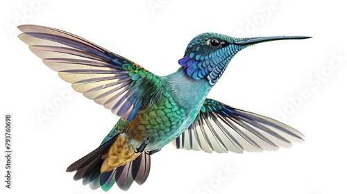 Realistic closeup of hummingbird flying.